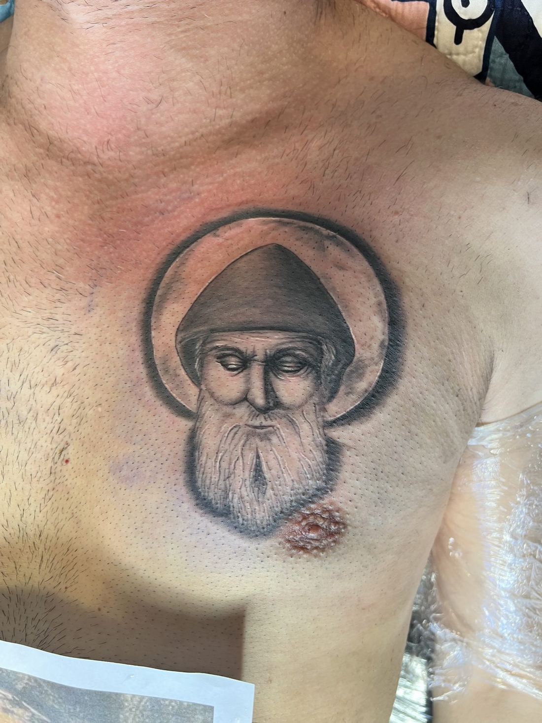 Tattoo: Black & grey — Saint portrait