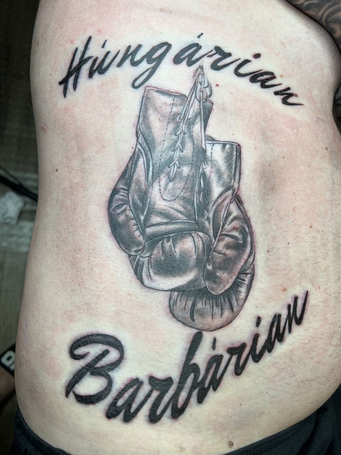 Tattoo: Lettering — Boxing gloves