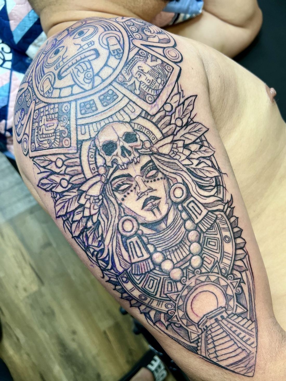 Tattoo: Ornamental — Aztec sleeve outline