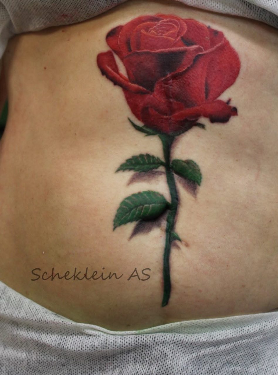 Tattoo: Color realism — Red rose scar cover-up